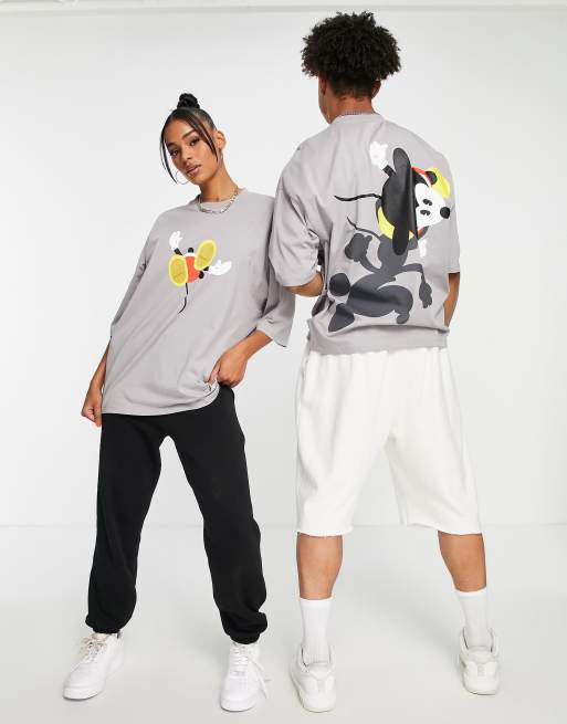 ASOS DESIGN - Oversized unisex T-shirt met Mickey Mouse print van Disney in grijs