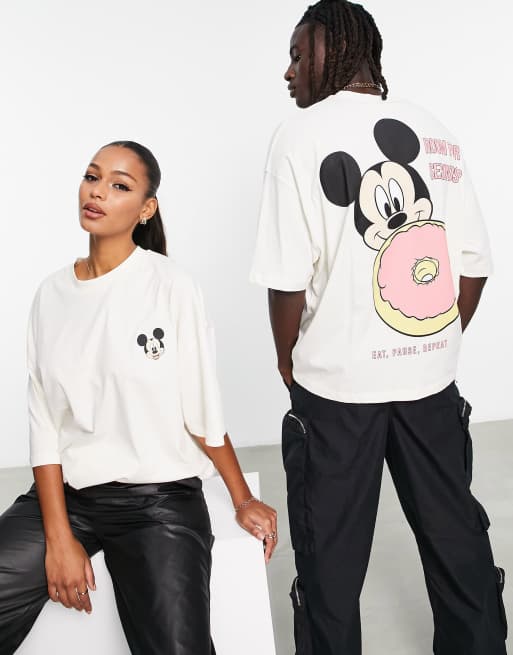 ASOS DESIGN - Oversized unisex T-shirt met Mickey Mouse Thanksgiving-print van Disney in stone