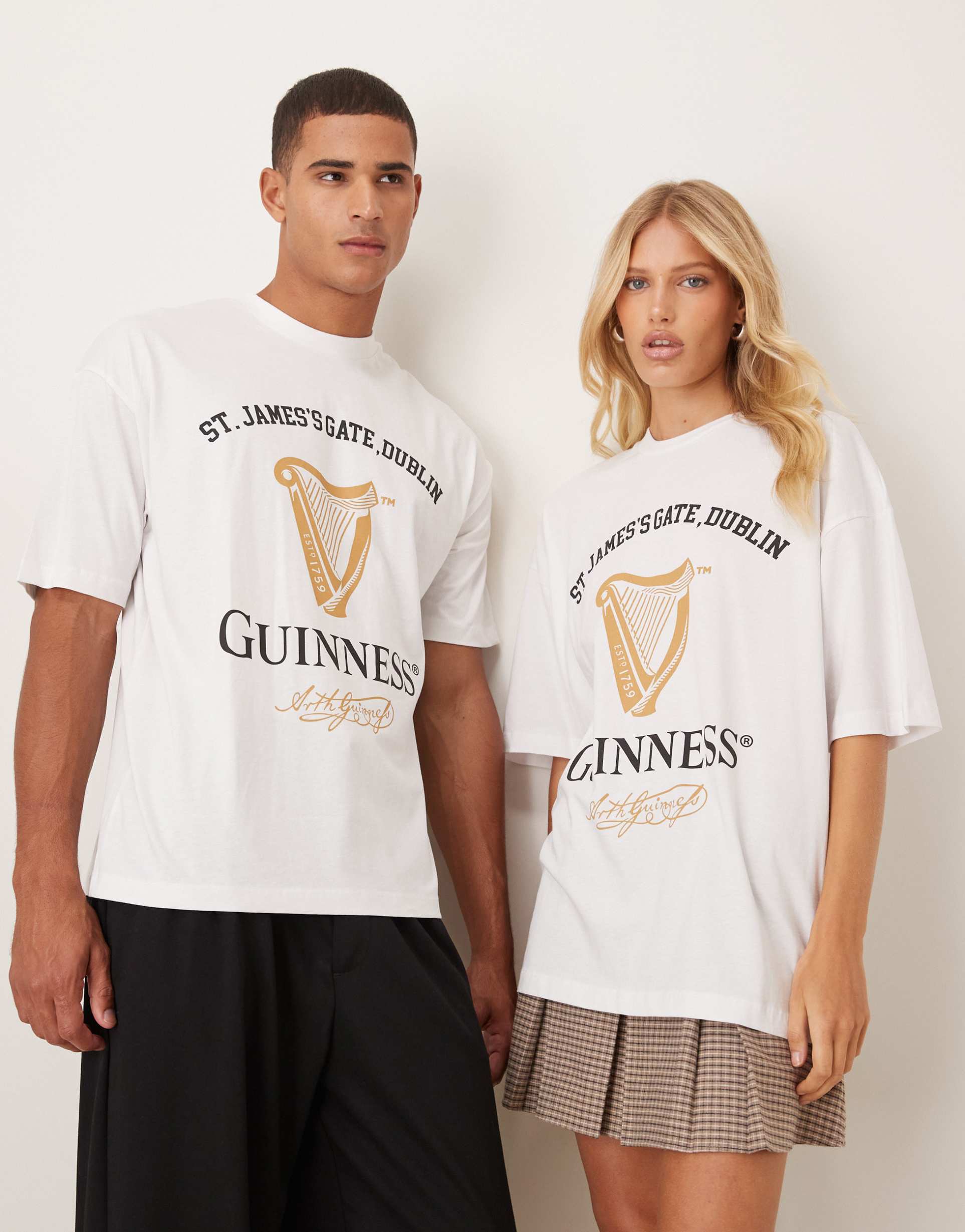 asos design oversized unisex t-shirt with guinness prints in white