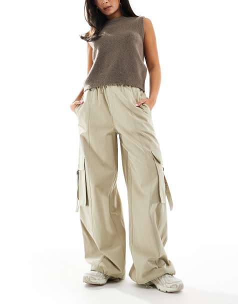 ASOS DESIGN - Oversized utility broek met elastische taille in lichtbruin met wassing - view 1