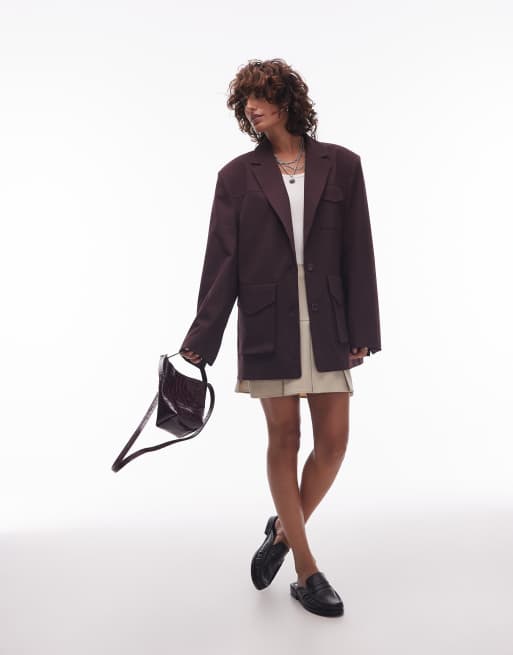 ASOS DESIGN oversized utility pocket blazer in plum, 3 of 4