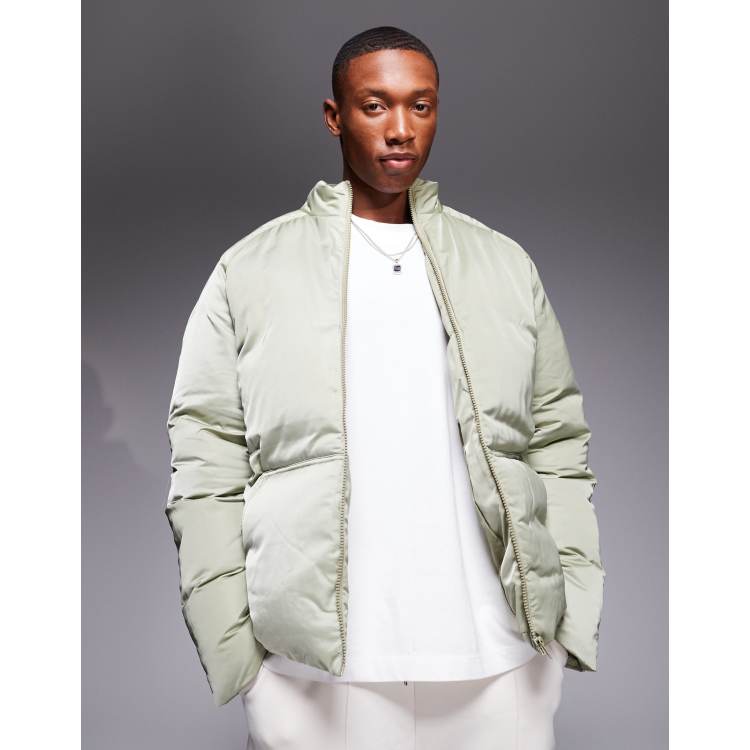 Asos design oversized jersey hooded puffer jacket in cream hotsell
