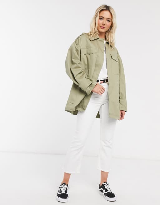 ASOS DESIGN oversized utility shacket in sage | ASOS