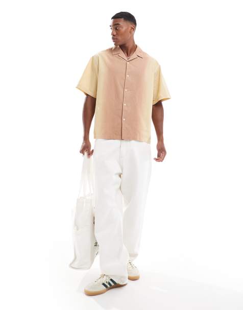 ASOS DESIGN - Oversized utility-skjorte med orange ombré-design i hørlook - view 1