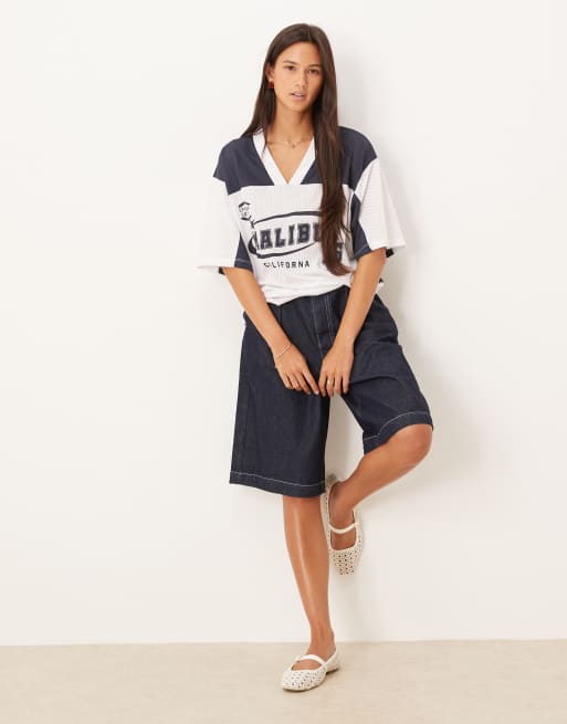 ASOS DESIGN oversized V-neck football T-shirt with graphic