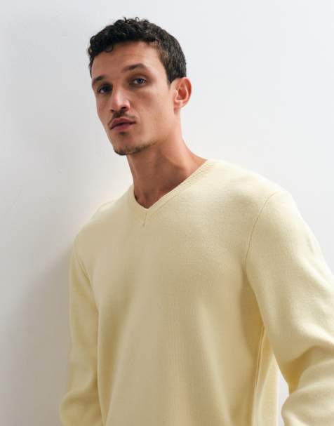 ASOS DESIGN oversized v-neck knit sweater in yellow - view 1