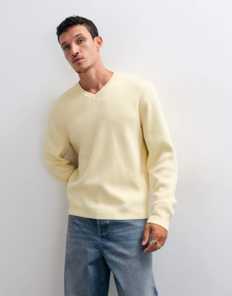 ASOS DESIGN oversized v-neck knit sweater in yellow - view 1