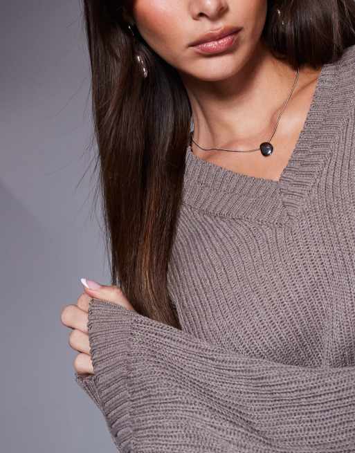 ASOS DESIGN oversized v-neck knit sweater with double rib in taupe