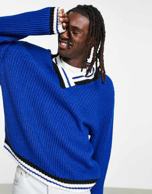 ASOS Knitted Oversized Jumper With Cloud Landscape Pattern in Blue for Men