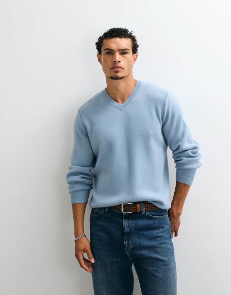 ASOS DESIGN oversized v-neck knitted jumper in pale blue - view 1