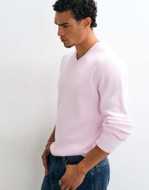 ASOS DESIGN oversized v-neck knitted jumper in pale pink, 2 of 5