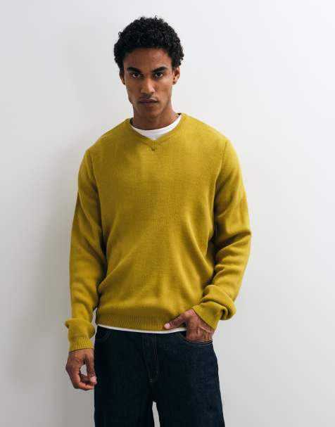 ASOS DESIGN oversized v neck knitted sweater in chartruse - view 1