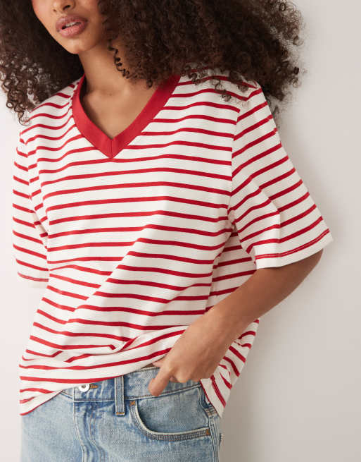 ASOS DESIGN oversized v neck striped t-shirt, 3 of 4