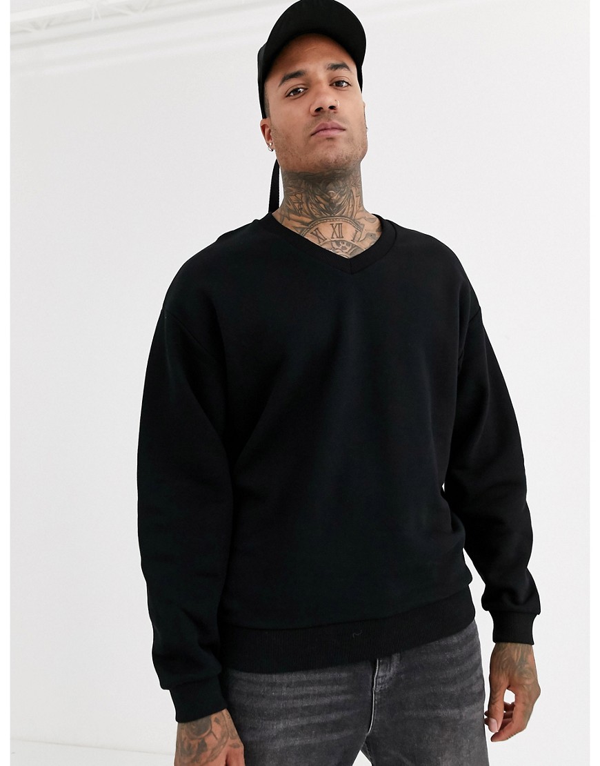 ASOS DESIGN oversized v neck sweatshirt in black
