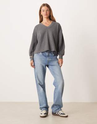 Asos Design Oversized V-neck Sweatshirt With Cocoon Sleeves In Gray