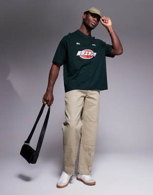 Asos Design Oversized V-neck T-shirt With Sports Graphic In Green