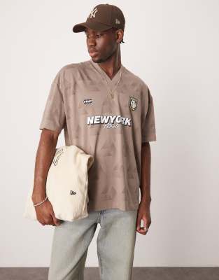 Asos Design Oversized V-neck T-shirt With Sports Graphic In Neutral