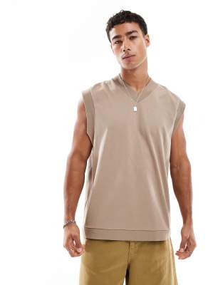 Asos Design Oversized V-neck Tank With Contrast Seams