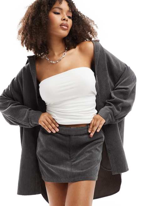 ASOS DESIGN oversized variegated cord shirt co-ord in grey, 3 of 4
