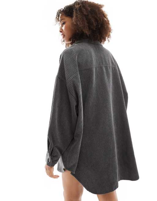 ASOS DESIGN oversized variegated cord shirt co-ord in grey, 4 of 4