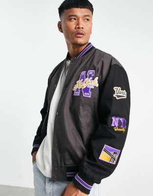 Dark Purple Wool Body & Black Sleeves Letterman Jacket