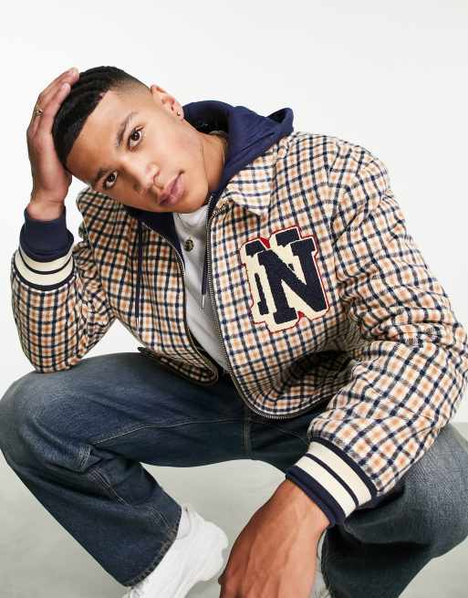 ASOS DESIGN oversized varsity jacket in navy