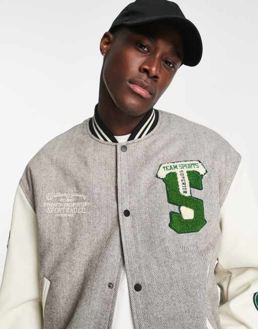 Grey and best sale white varsity jacket