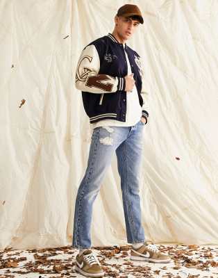 ジャケット・アウター WIND AND SEA BEYOUTH Varsity Jacket Navy Varsity Base Men Satin Jacket Navy Blue Satin Jacket With