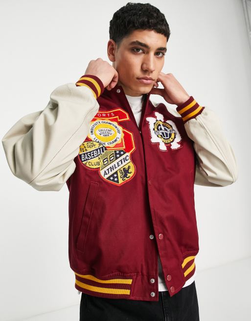 Baseball Varsity Jacket Red and White Cotton Twill