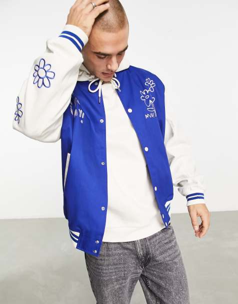 Royal Blue Wool Body & Bright White Leather Sleeves Letterman Jacket