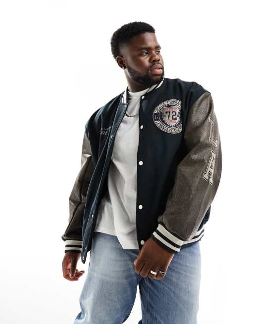 ASOS DESIGN oversized varsity jacket in navy