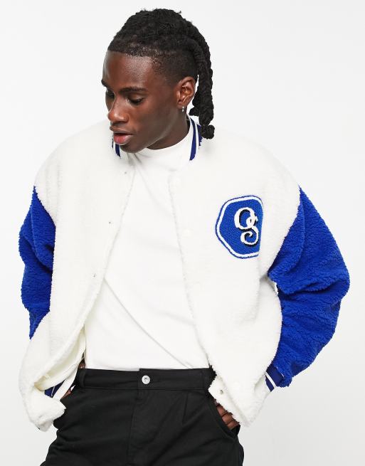 ASOS DESIGN - Oversized varsity jackvan jersey borg met badges 