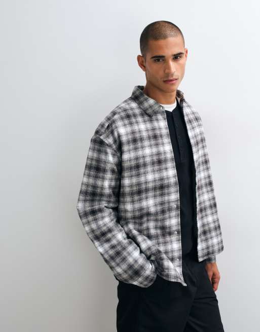 ASOS DESIGN oversized vatteret ternet skjorte i sort, 1 af 5