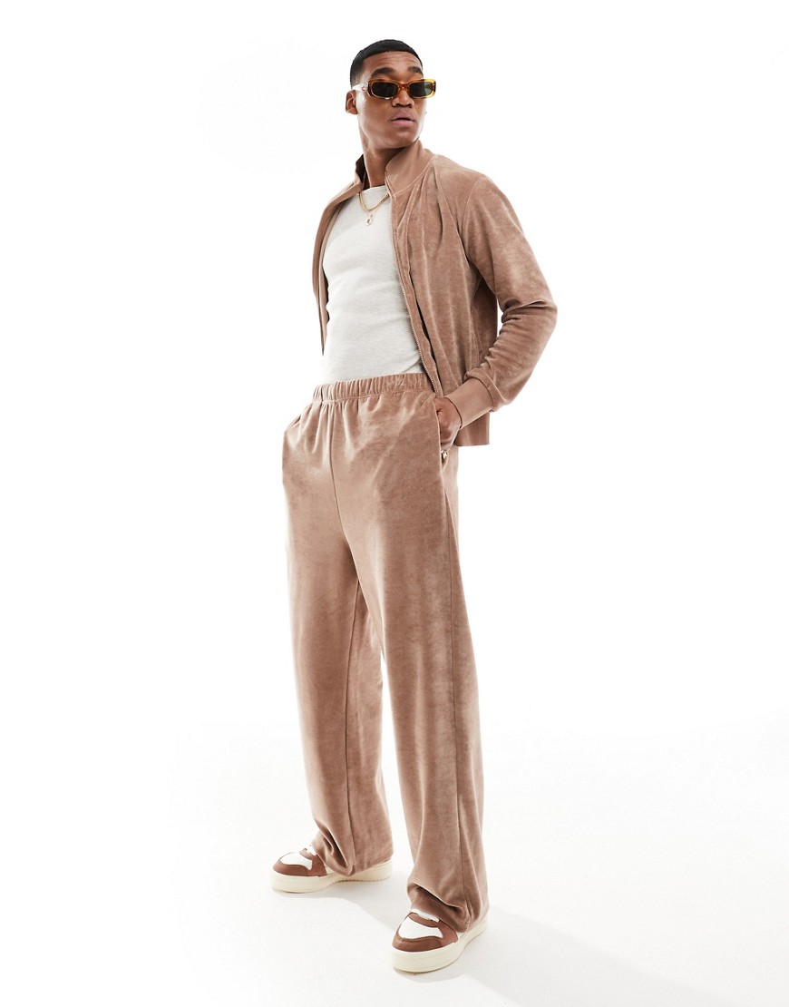 Asos Design Oversized Velour Sweatpants In Brown - Part Of A Set
