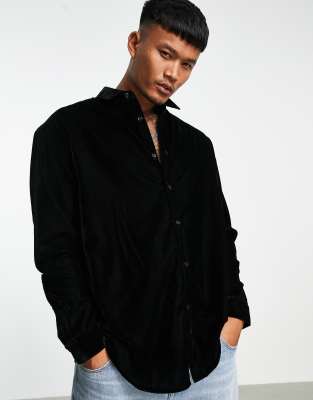 ASOS DESIGN oversized velvet shirt in black