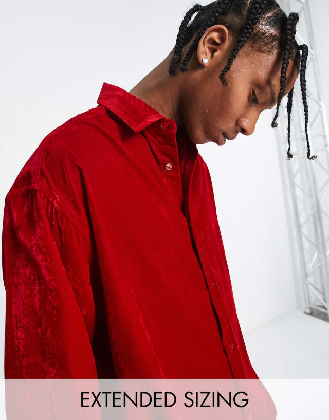 ASOS DESIGN oversized velvet shirt in red