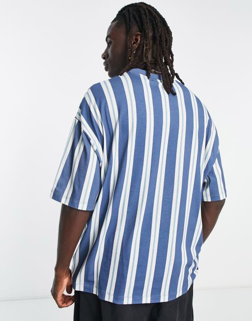 ASOS DESIGN oversized vertical stripe t-shirt in blue & white with