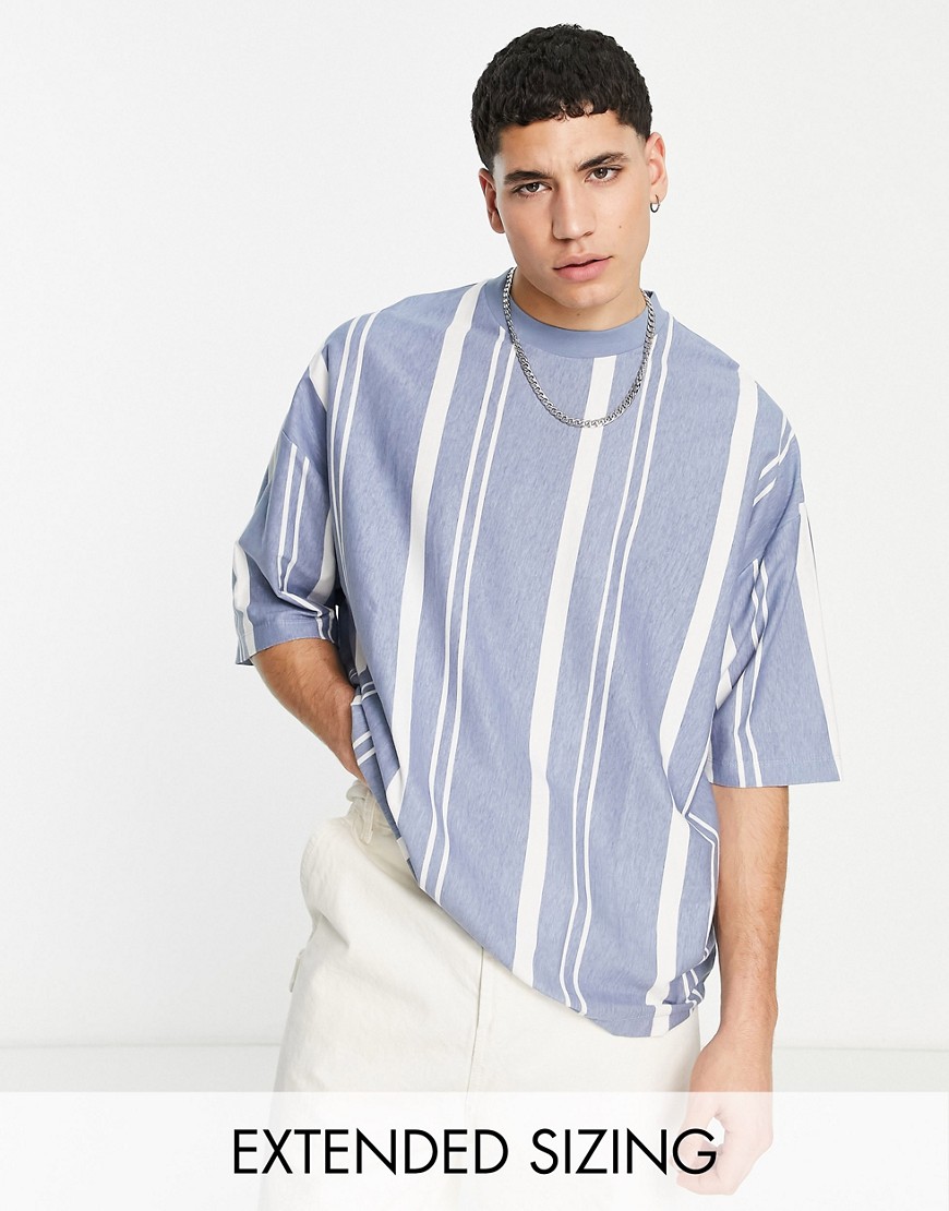 ASOS DESIGN oversized vertical stripe t-shirt in light blue