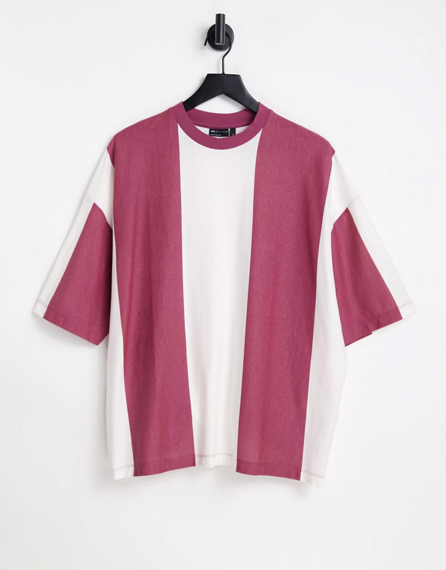 ASOS DESIGN oversized vertical stripe t-shirt in pink & white-Red