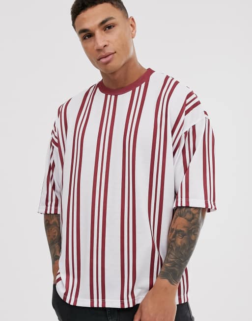 ASOS DESIGN oversized vertical stripe t-shirt in red and white, 3 of 4