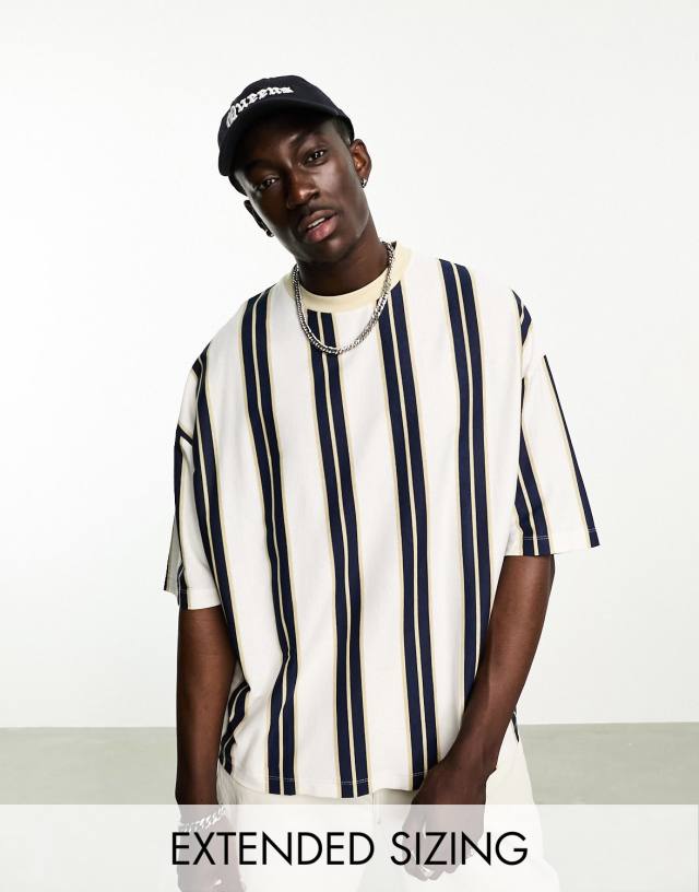 ASOS DESIGN - oversized vertical stripe t-shirt in white and beige