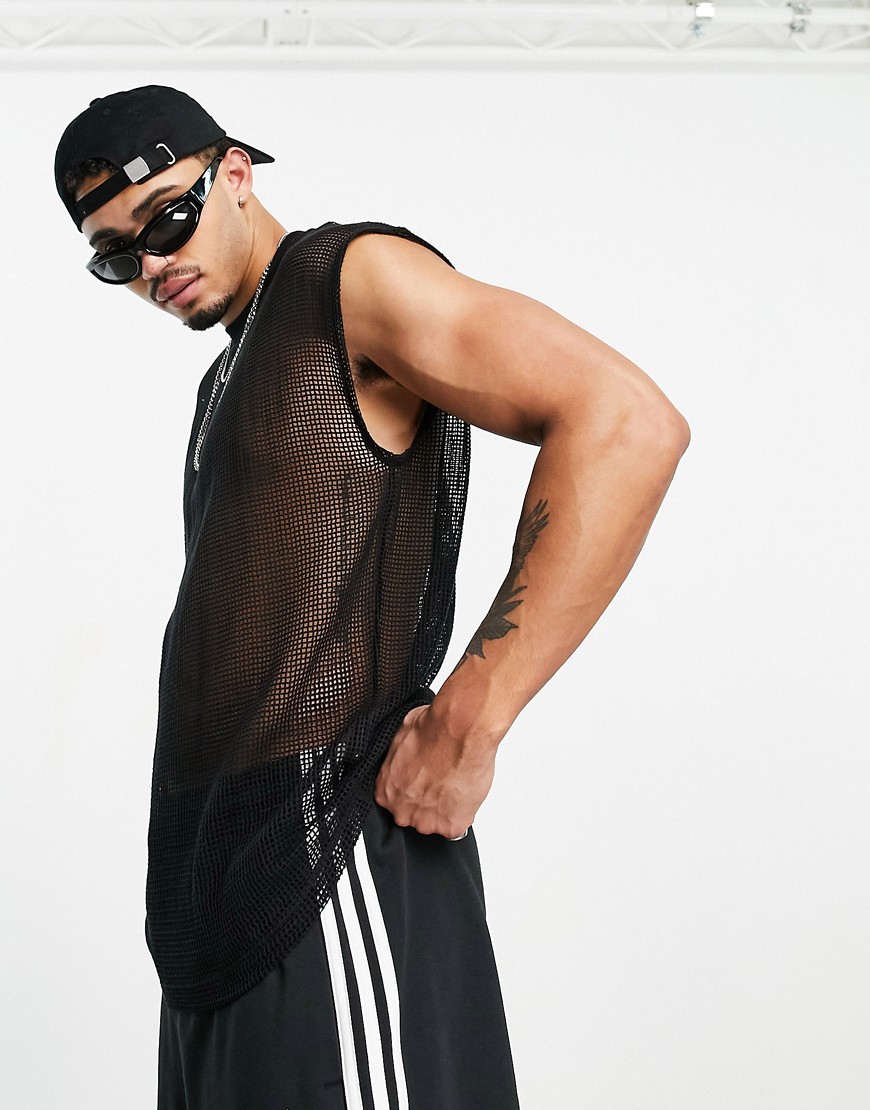 ASOS DESIGN oversized vest in black mesh