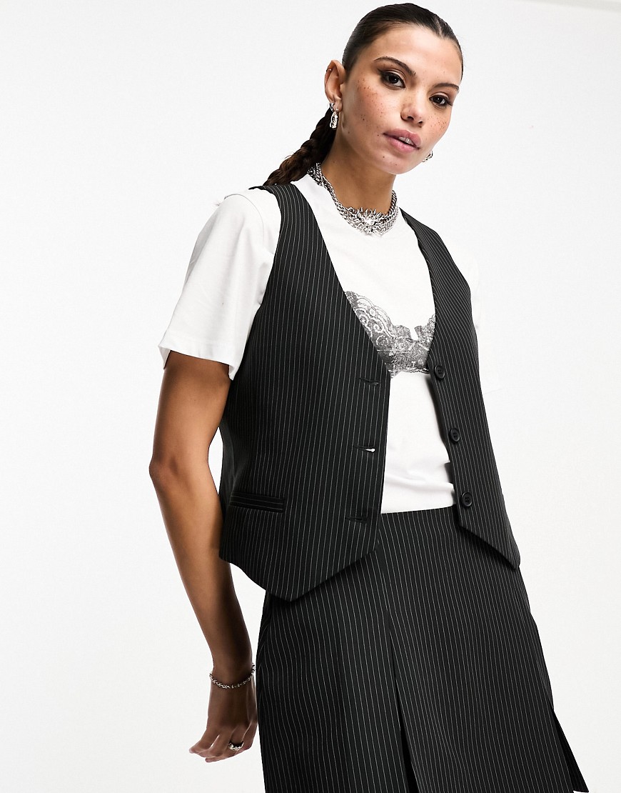 Asos Design Oversized Vest In Black Pinstripe - Part Of A Set