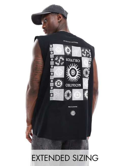 FhyzicsShops DESIGN oversized vest in black with celestial back print