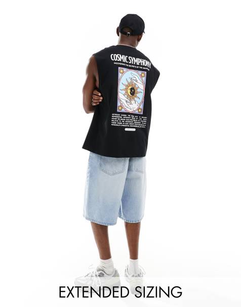 ASOS DESIGN oversized vest in black with celestial back print - view 1