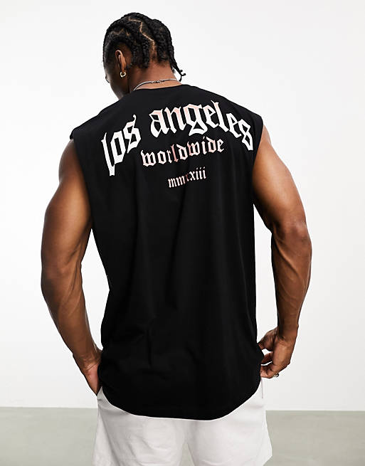 ASOS DESIGN oversized vest in black with city back print | ASOS
