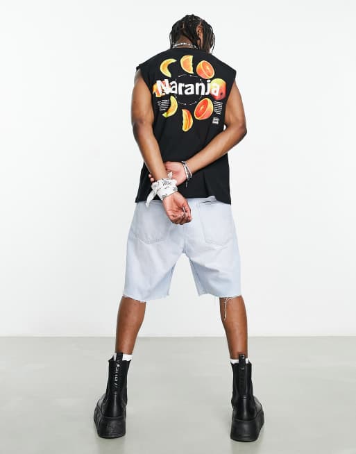 ASOS DESIGN oversized vest in black with fruit back print