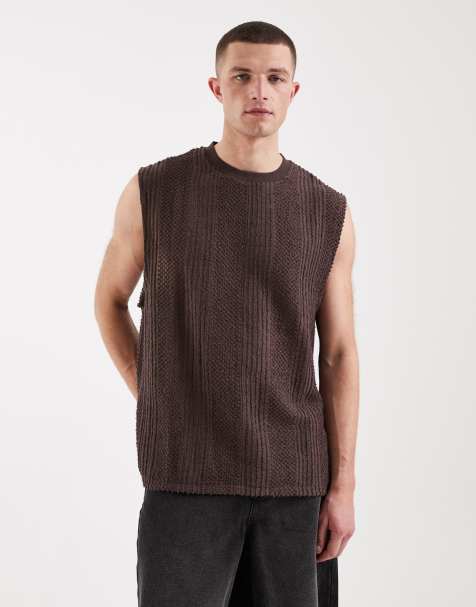 ASOS DESIGN oversized vest in brown textured fabric - view 1