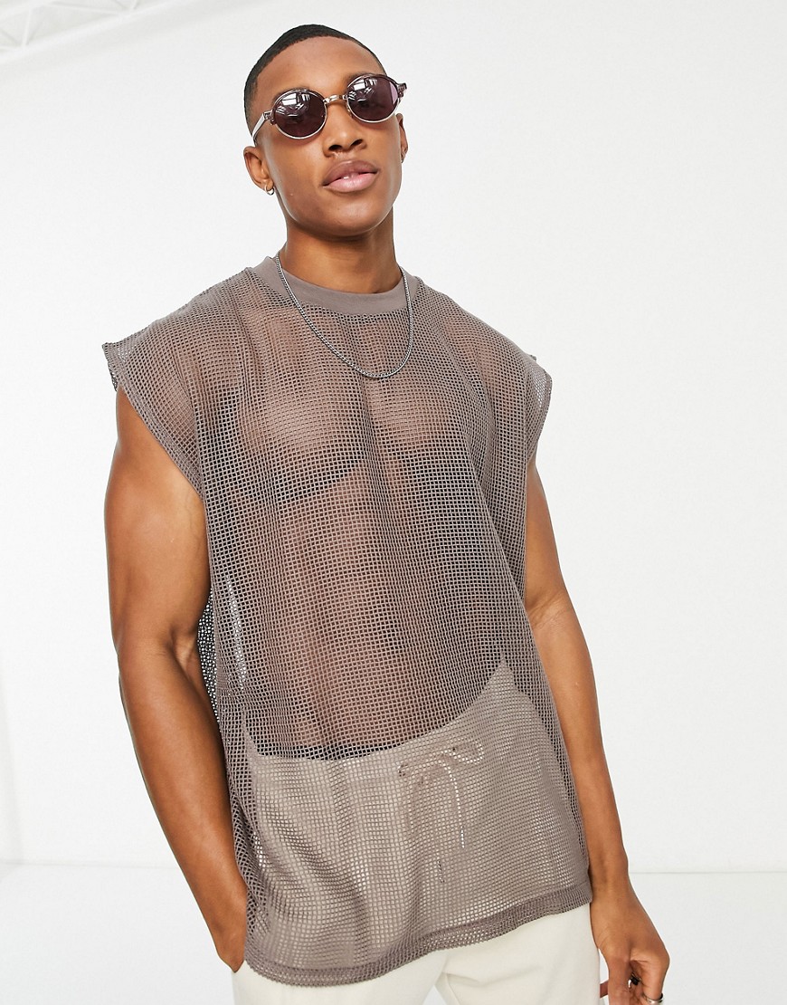 ASOS DESIGN oversized vest in dark grey mesh