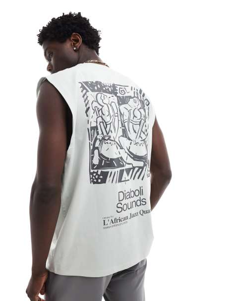 ASOS DESIGN oversized vest in grey with abstract back print - view 1